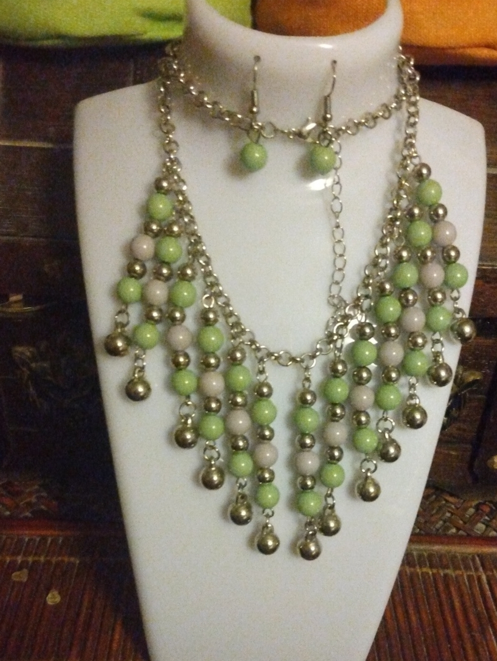 Green & Silver Layered Statement Necklace